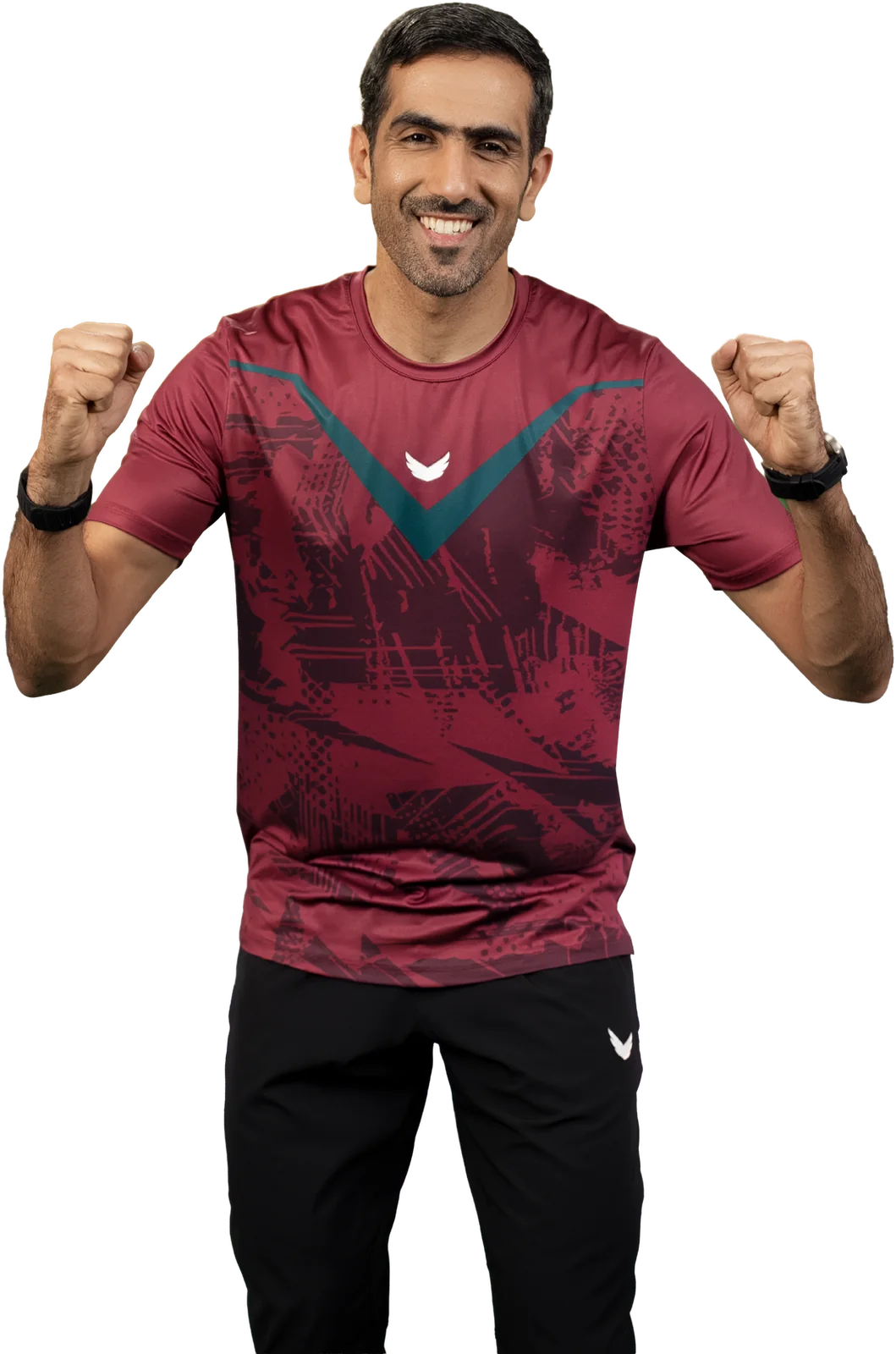 Mohammed Saadon Al Kuwari celebrating in the Qatar national team shirt