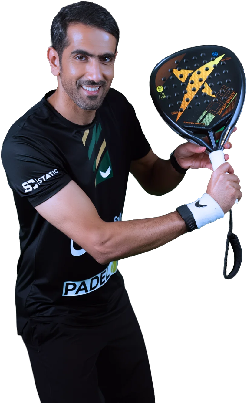 Mohammed with his padel racket